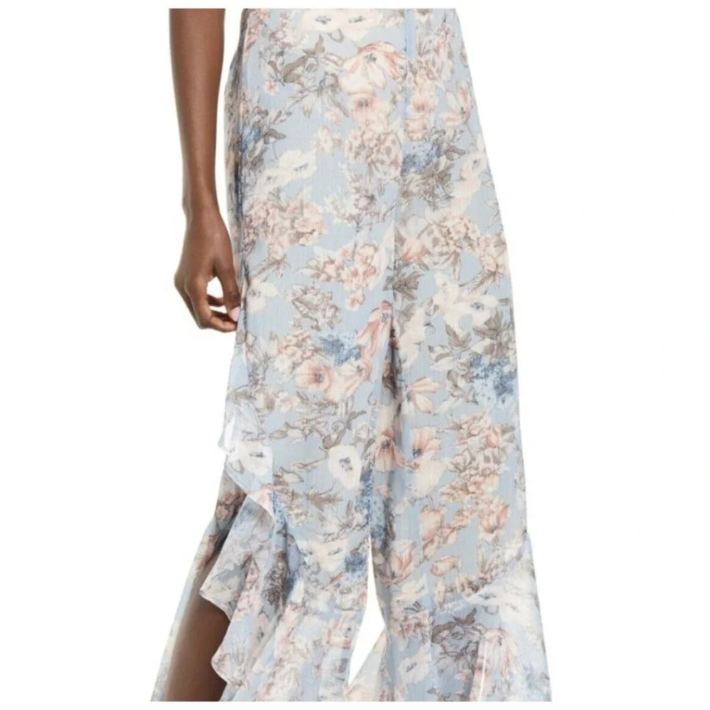 SNDYS Dolly Floral Ruffle Chiffon Pants In Blue Floral Pants size Small